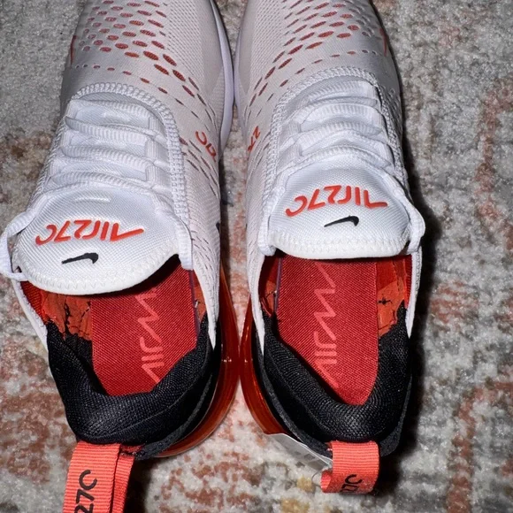 Women’s Nike Air Max 270 White and Orange with Black Accents - Picture 7 of 8